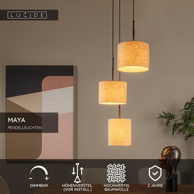 Lucide MAYA - Pendelleuchten - Ø 46 cm - 3xE27 - Beige